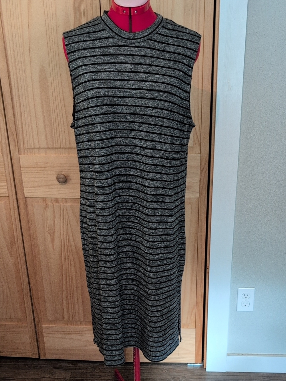 Sleeveless Gray Striped Knit Dress